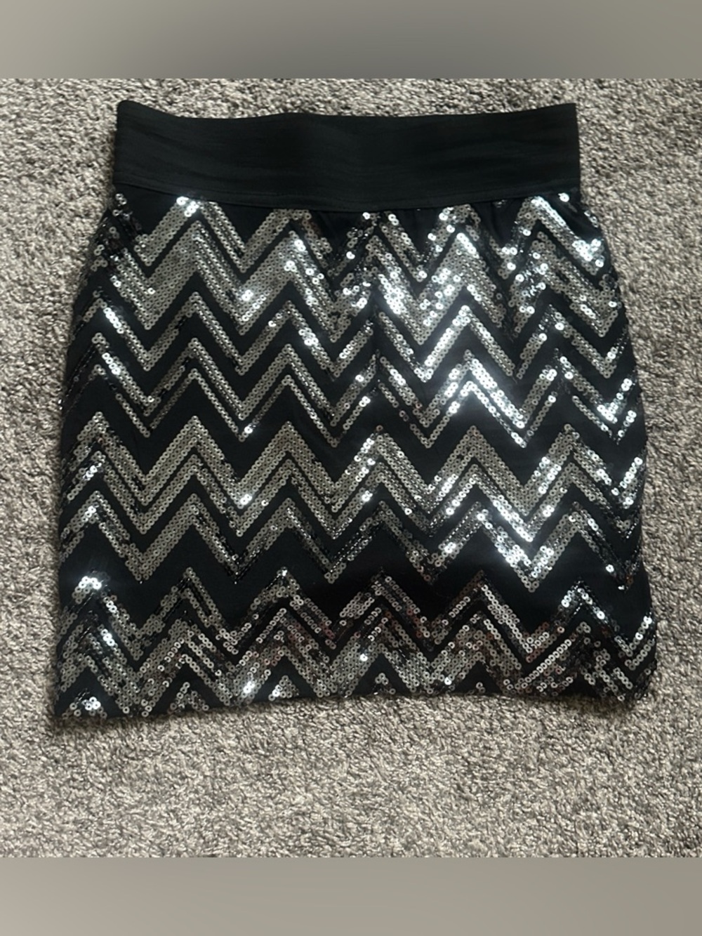 Adrienne Black Skirt with Silver Sequin Chevron